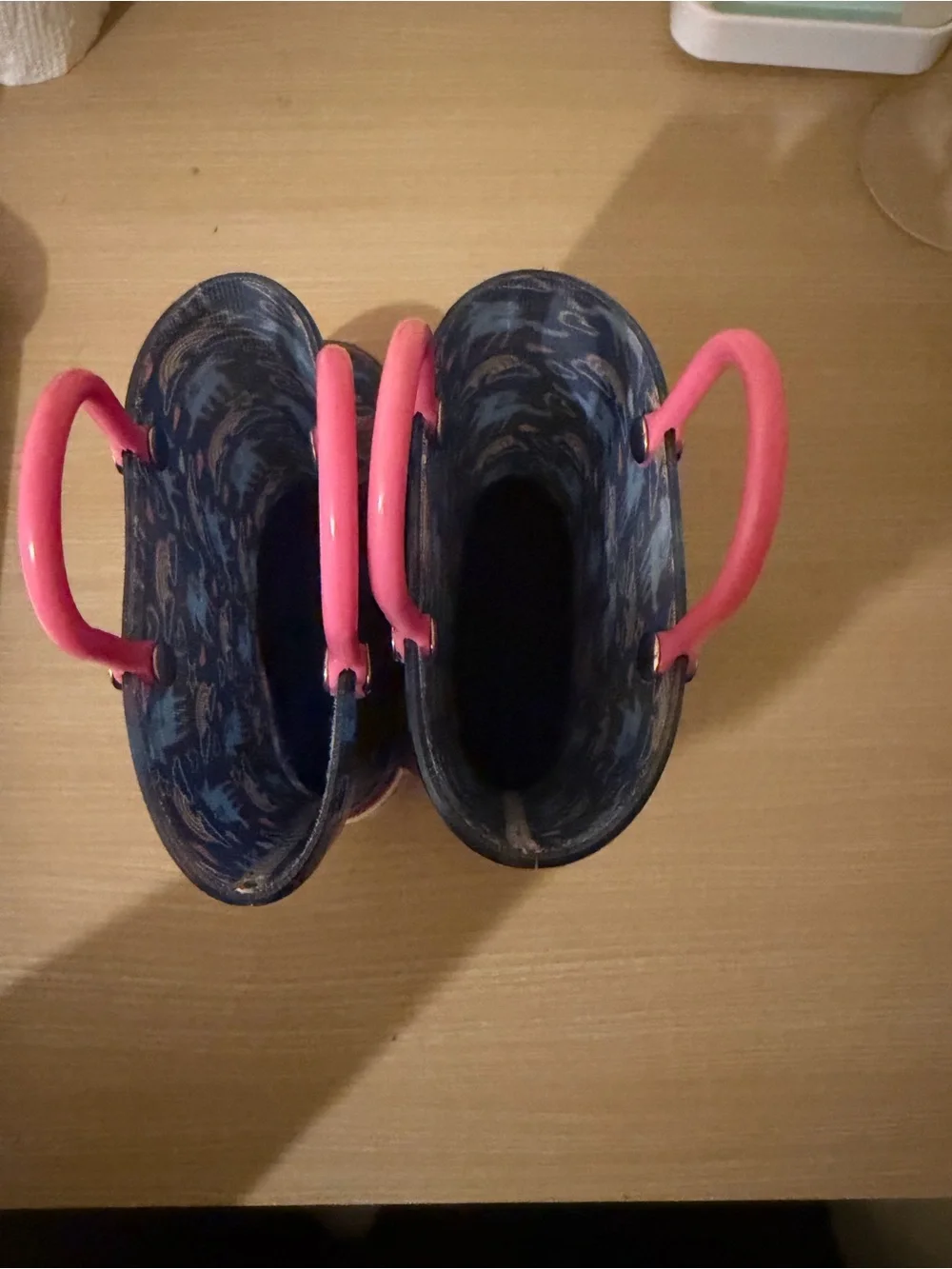 London Fog Navy Kids Rain Boots with Pink Handles and Soles
